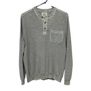 100% Cotton Henley Shirt M Gray Textured Knit Pocket‎ Casual Soft Utility